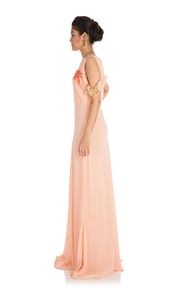 Anushree Agarwal Light Peach Long Cold Shoulder Dress