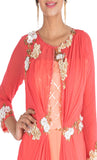 Anushree Agarwal Bright Coral And Peach Layered Dress