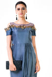 Anushree Agarwal Grey Hand Embroidered Cold Shoulder Draped Gown