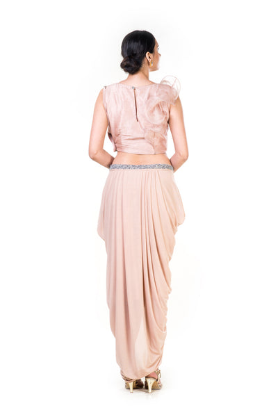 Anushree Agarwal Light Brown Frill Crop Top and Draped Skirt Set