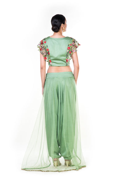 Anushree Agarwal Green Floral  Embroidered Crop Top and  Dhoti Set