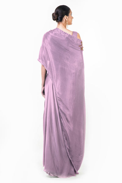 Anushree Agarwal Mauve Draped Gown with Cape Dupatta