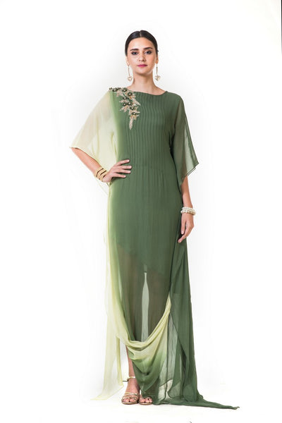Anushree Agarwal Lemon and Green Shaded Kaftan Gown