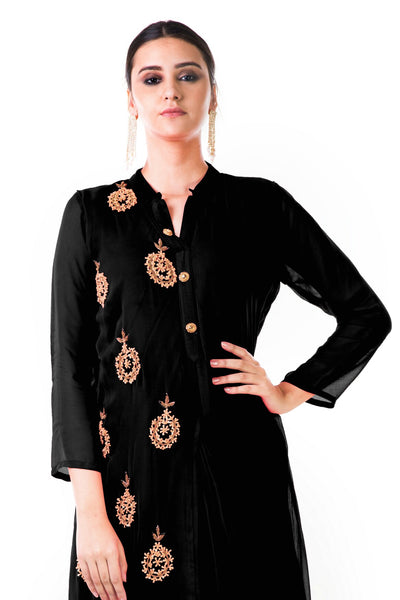 Anju Agarwal Black Hand Embroidered Cowl Tunic Dress
