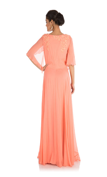 Anju Agarwal Apricot Backside Cape Gown