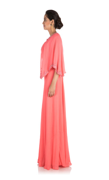 Anju Agarwal Candy Pink Backside Cape Gown