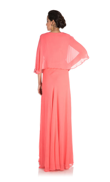 Anju Agarwal Candy Pink Backside Cape Gown