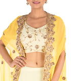 Anju Agarwal Hand Embroidered Bright Yellow And Light Lemon Kaftan Jacket Lehenga Set