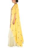 Anju Agarwal Hand Embroidered Bright Yellow And Light Lemon Kaftan Jacket Lehenga Set