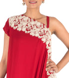 Anju Agarwal Hand Embroidered Ox Blood Red Drape Kurti With Dhoti Pant.