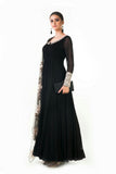 Anju Agarwal Blue  Bem-silk Kali Dress With a Black Velvet Dupatta