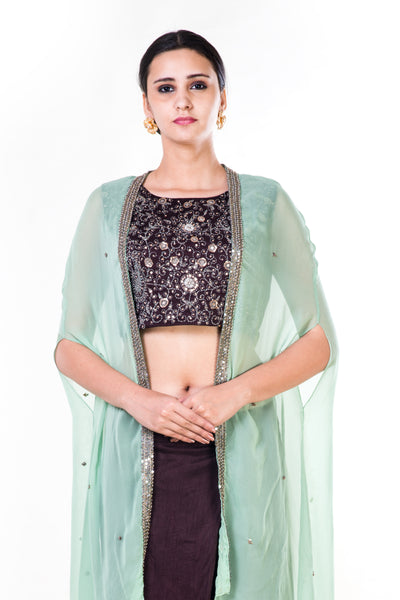 Anushree Agarwal Brown Crop Top and Draped Skirt Set