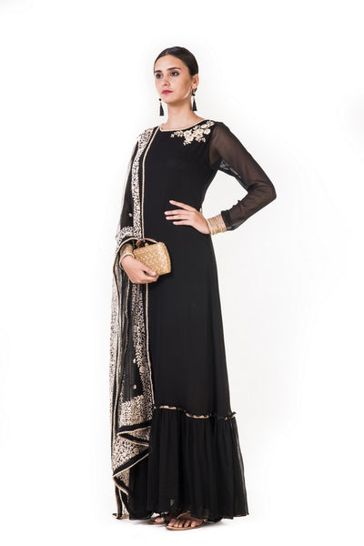 Anju Agarwal Black Anarkali Suit Set