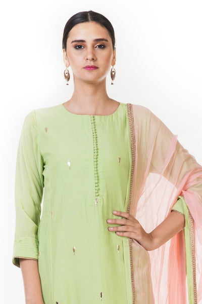 Anju Agarwal Green Silk Salwar Suit Set